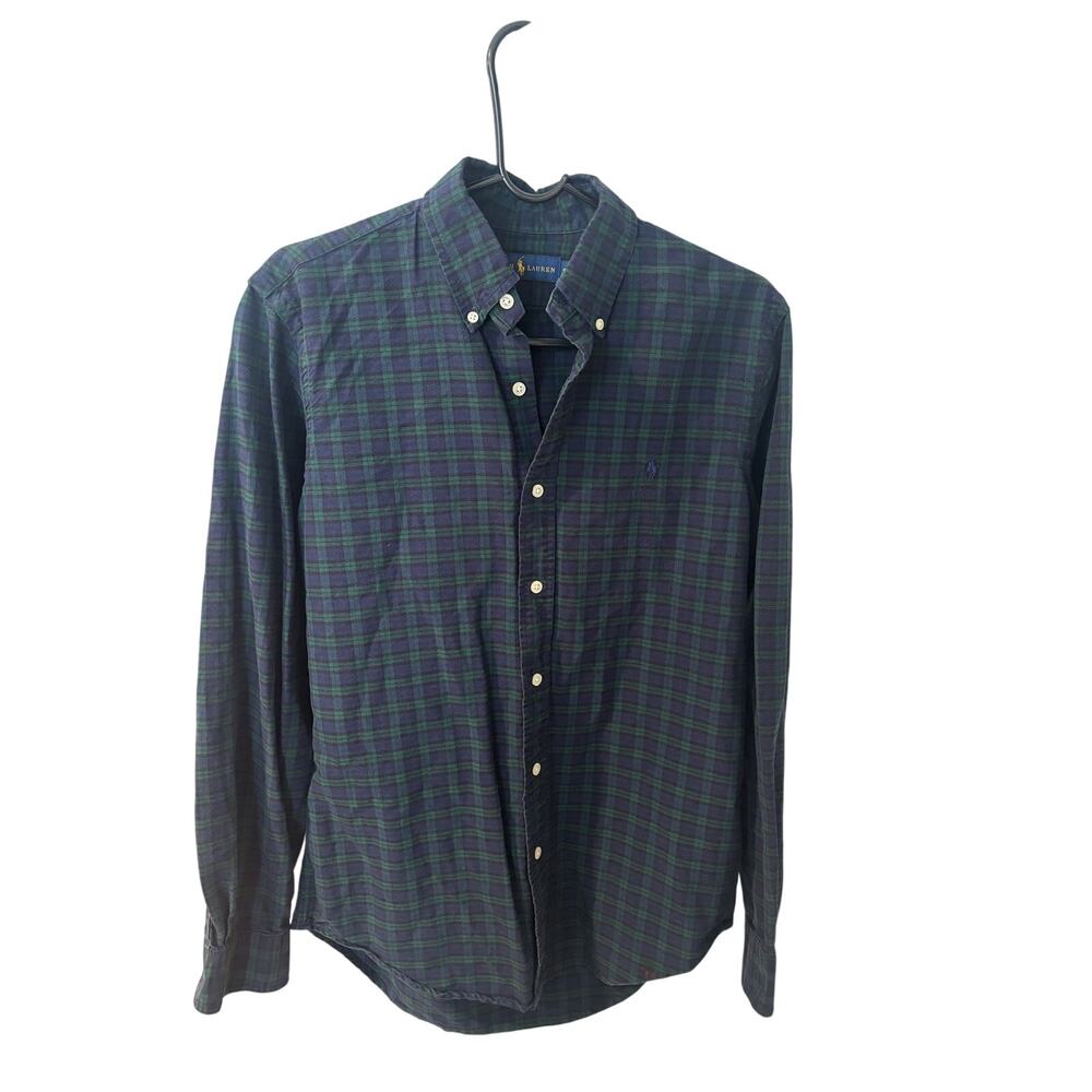 Ralph Lauren Plaid Button Down Shirt Men Small Blue Green Pony Logo Cotton - Picture 12 of 13